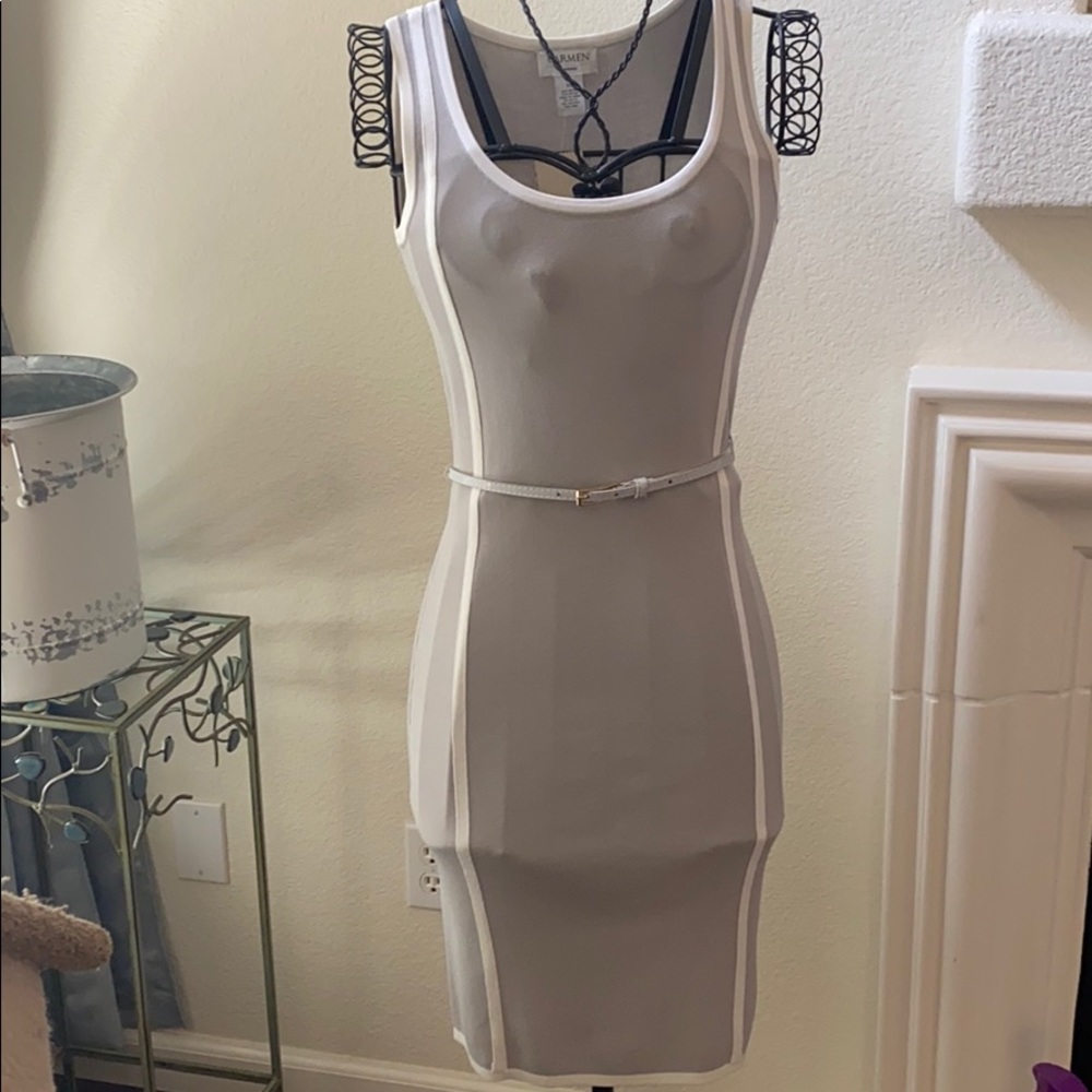 Let grey and white striped dress w/ matching belt